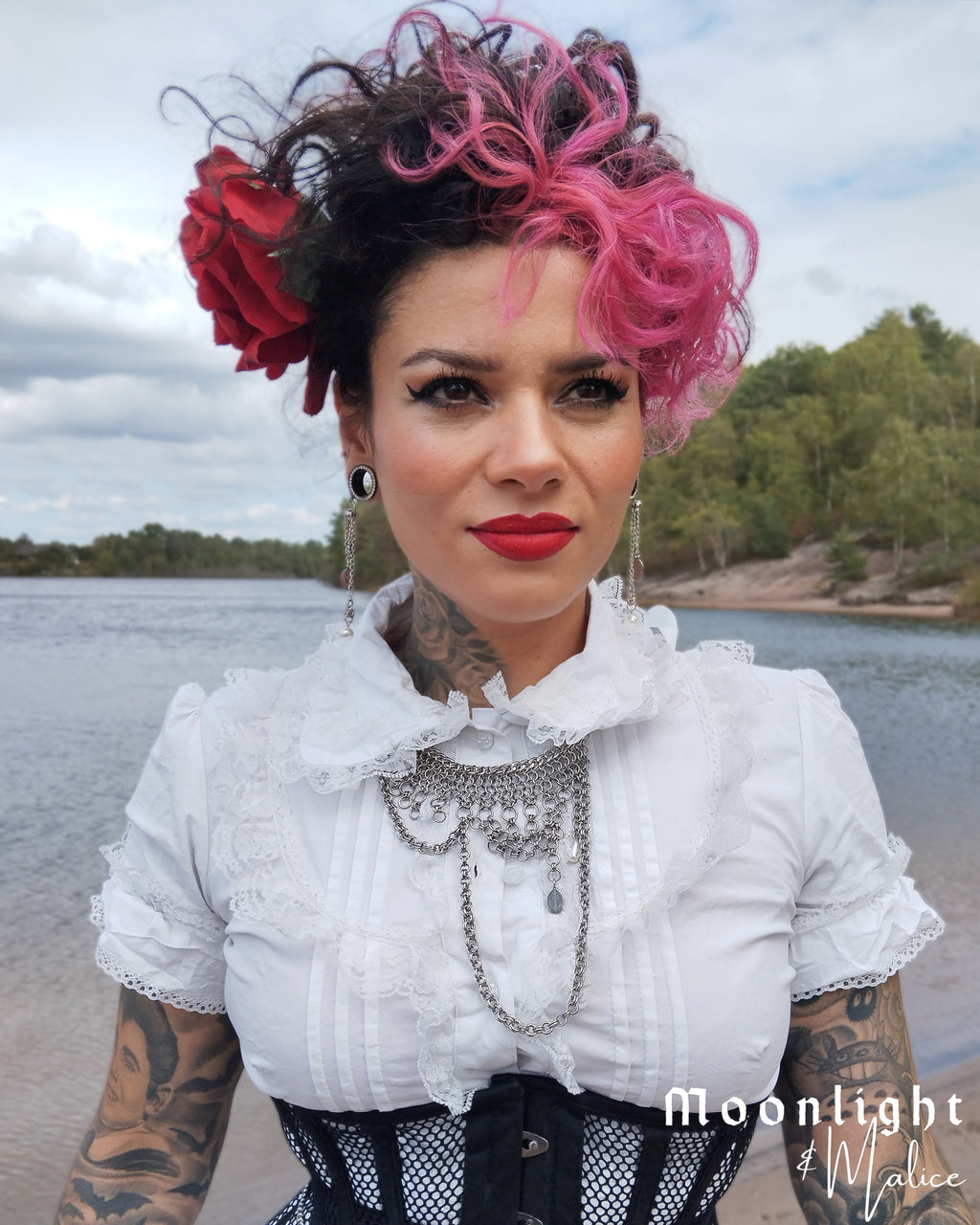 The Rusalka Chainmail Draped Necklace in Stainless Steel