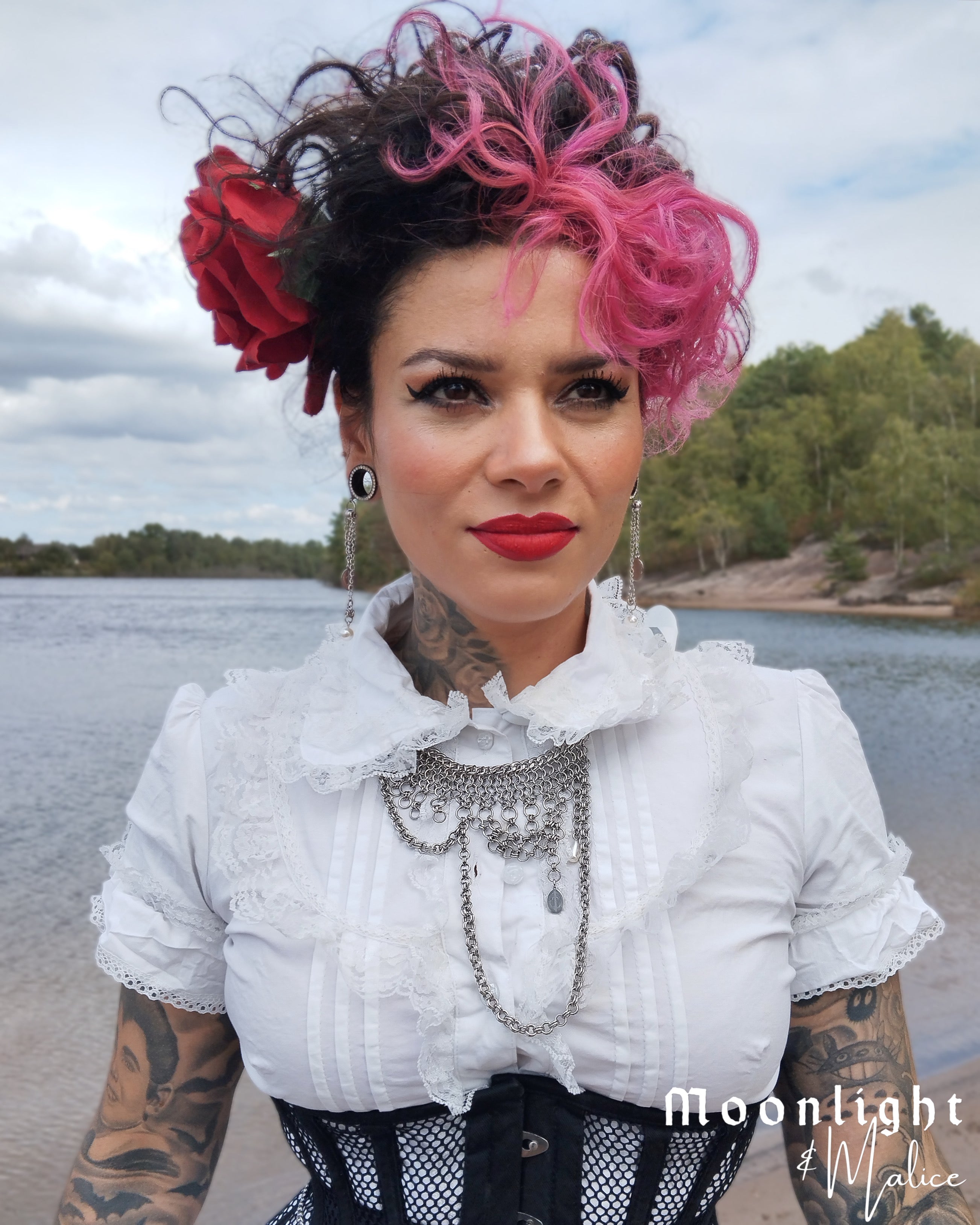 The Rusalka Chainmail Draped Necklace in Stainless Steel