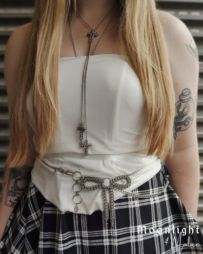 The Styx Trio Cross Bolo Inspired Chainmail Necklace in Stainless Steel