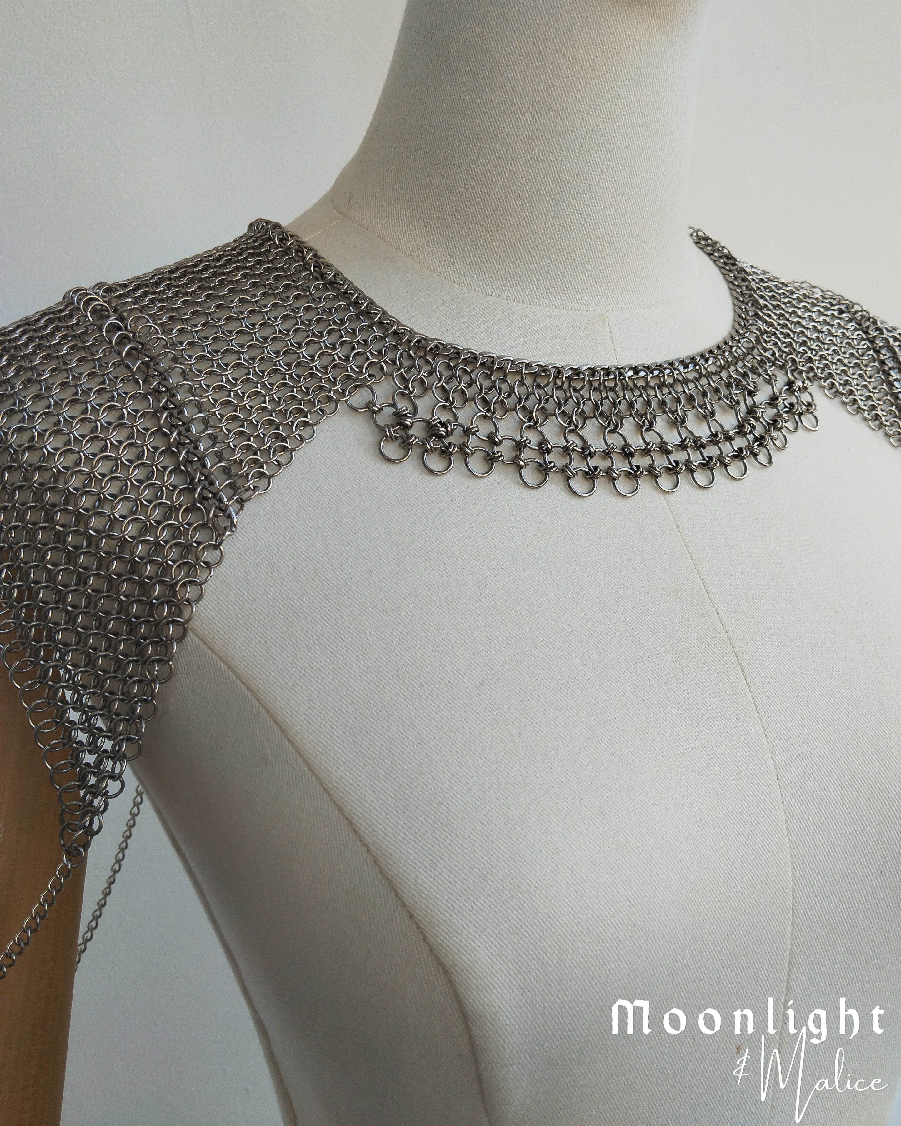 The Raina Chainmail Pauldron Piece in Stainless Steel