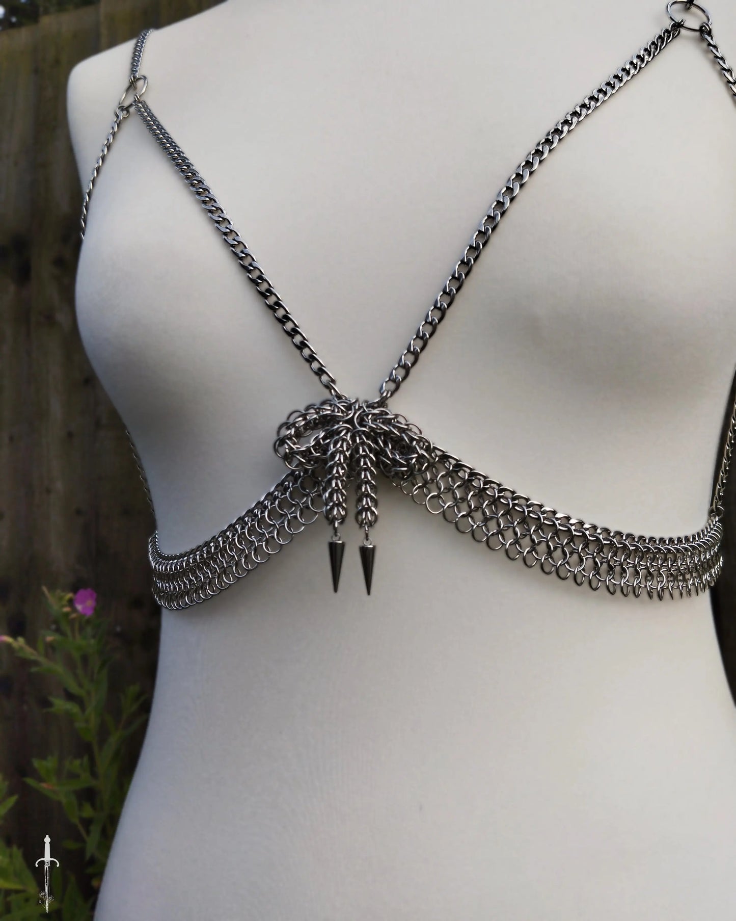 The Bow Chainmail Bralet in Stainless Steel The Moonlight and Malice Shop