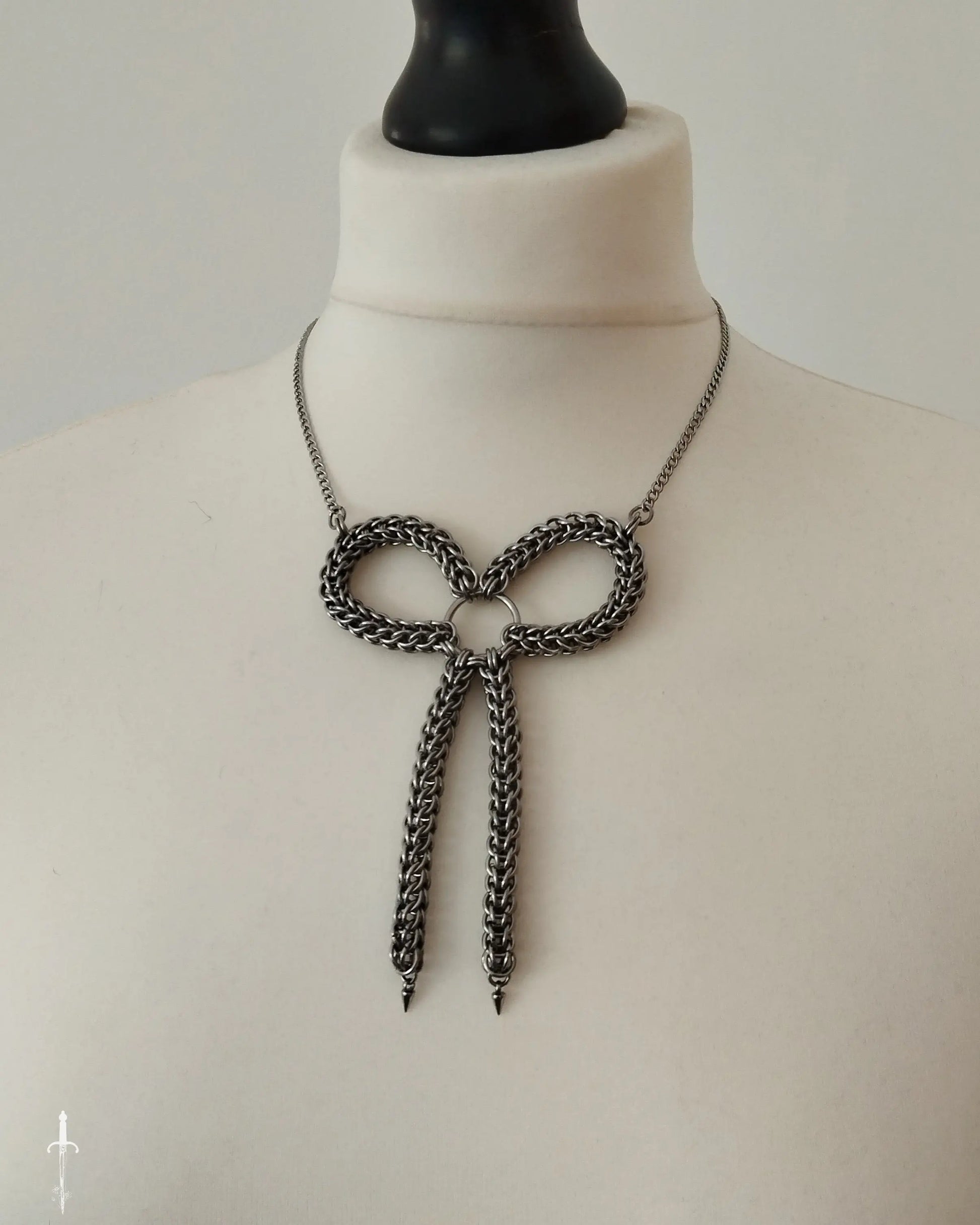 The Chainmail Bow Necklace in Stainless Steel The Moonlight and Malice Shop