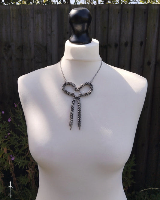 The Chainmail Bow Necklace in Stainless Steel The Moonlight and Malice Shop