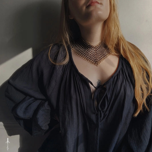 The Olivia Chainmail Collar in Gun Metal with Antique Bronze The Moonlight and Malice Shop