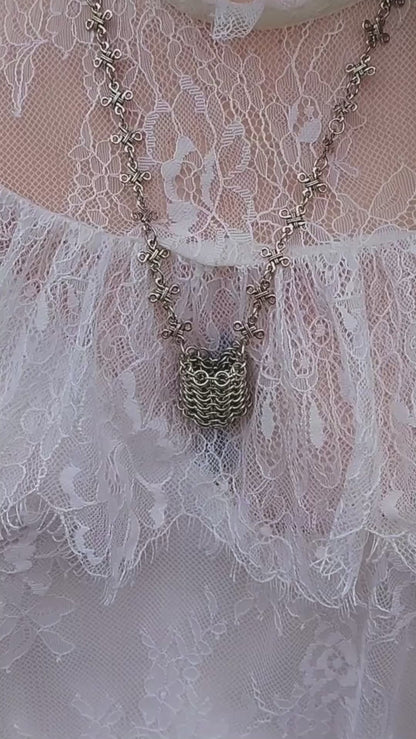 One of a Kind - The Miniature Chainmail Pouch Necklace in Stainless Steel